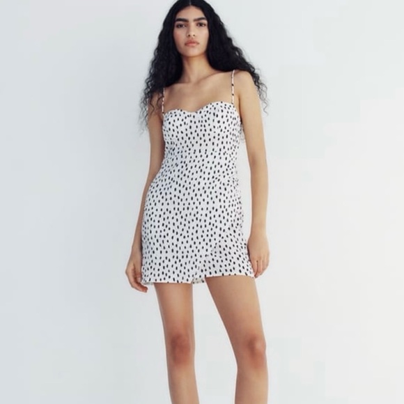 Zara Dresses & Skirts - Zara Polka Dot MINI Dress Size S, Black Dots on White